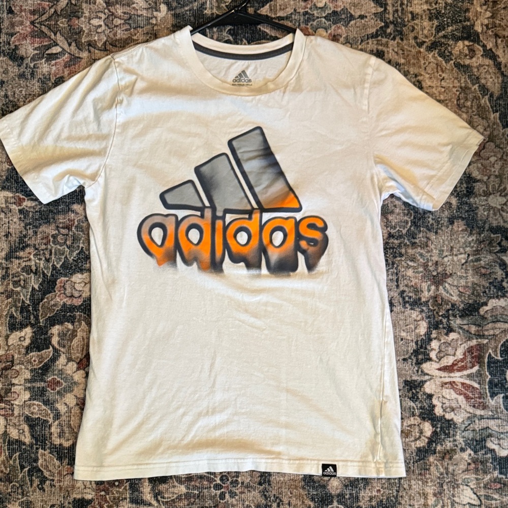 Adidas White Tee with Orange and Black Logo